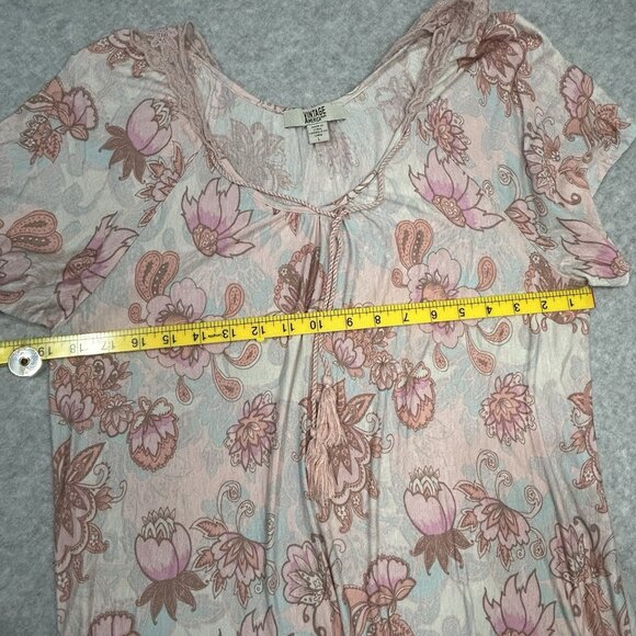 VINTAGE AMERICA BLUES Top L Floral Knit Tassel Tie Lace SS V-Neck Tunic Oversize - Picture 7 of 7